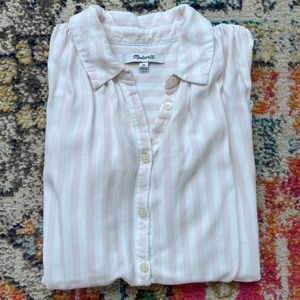 Madewell Central Shirt in Classic Stripe XS Weathered Pink